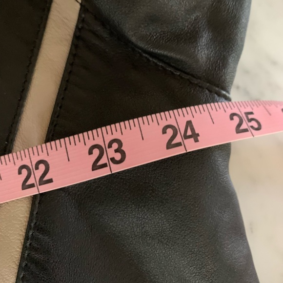 Black soft leather jacket with cream cuffs design details, mandarin collar Large - Picture 9 of 11